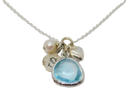 Sterling Silver 'S' Initial, Blue Crystal, Pearl & Heart Charm Pendant c2010
