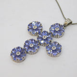 Sterling Silver & Tanzanite Set Floral Cross Pendant Necklace Vintage c2000s