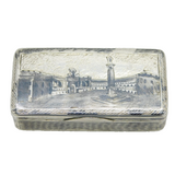 19th Century Russian Silver Niello Palace Square Snuff Box Antique 1850 Moscow