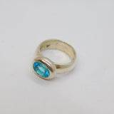 Sterling Silver Faceted Blue Topaz Studio Cocktail Ring Modern c2000 Size M 1/2