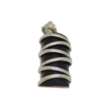 Sterling Silver Black Onyx Zigzag Pattern Charm Pendant Modern c2000s