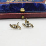 Pair of Sterling Silver Feathered Diamond Paste Earrings Vintage c1970