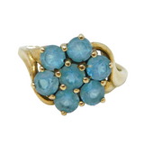 9ct Yellow Gold & Blue Topaz Floral Cluster Ring Vintage 2001 Birmingham