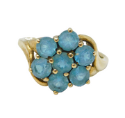 9ct Yellow Gold & Blue Topaz Floral Cluster Ring Vintage 2001 Birmingham