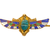 Art Deco Egyptian Revival Gilt Metal & Enamel Winged Scarab Brooch Antique