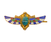 Art Deco Egyptian Revival Gilt Metal & Enamel Winged Scarab Brooch Antique