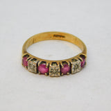 9ct Yellow Gold, Ruby & Illusion Set Diamond Dress Ring Vintage Birmingham