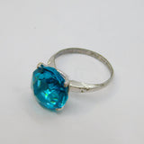 Sterling Silver Teal Blue Crystal Cocktail Band Ring Vintage c2000 Size Q