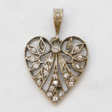 19th Century Sterling Silver Paste Set Heart Drop Pendant Antique c1890s