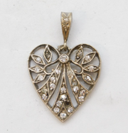 19th Century Sterling Silver Paste Set Heart Drop Pendant Antique c1890s