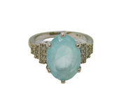 Sterling Silver Blue Topaz & Spinel Art Deco Dress Ring Antique c1930 Size L