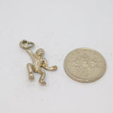 Sterling Silver Textured Swinging Ape Charm Pendant Vintage c1970