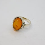 Sterling Silver Baltic Amber Cabochon Studio Style Ring Vintage c1970 Size M 1/2