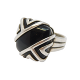 Sterling Silver & Onyx Set Abstract Style Dress Ring Vintage Birmingham
