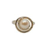 Sterling Silver Pearl & Spinel Spiral Form Dress Ring Contemporary c1990 Size L