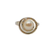 Sterling Silver Pearl & Spinel Spiral Form Dress Ring Contemporary c1990 Size L