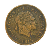 George III 'Forgery Half-Crown' Copper Coin Antique 1818 Fair Condition