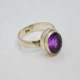 Sterling Silver Faceted Amethyst Solitaire Studio Ring Vintage c1970 Size N