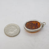 Sterling Silver Cabochon Amber Charm Pendant Vintage c1970s