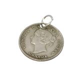 Victorian Canadian Sterling Silver Five Cents Coin Pendant Antique 1882