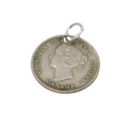 Victorian Canadian Sterling Silver Five Cents Coin Pendant Antique 1882