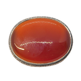 Sterling Silver Mounted Red Agate Brooch Pin Antique c1920 Art Deco