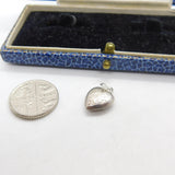 Sterling Silver Floral Pattern Puffy Heart Charm Pendant Vintage c1970