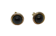 Pair of Sterling Silver Cabochon Black Onyx Round Stud Earrings Vintage c1970