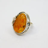 Sterling Silver Baltic Amber Vine Leaf Pattern Studio Ring Vintage c1970 Size M