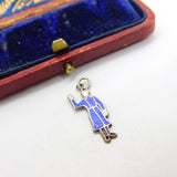 Sterling Silver Blue Enamel Waving Policeman Charm Antique c1920 Art Deco