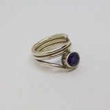 Sterling Silver Oval Amethyst Multi-Strand Studio Ring Modern c1990 Size M 1/2