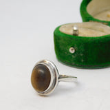 Sterling Silver Tigers Eye Cabochon Oval Ring Vintage c1970 Size N