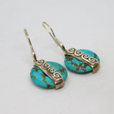 Pair of Sterling Silver Aztec Style Turquoise Studio Drop Earrings Vintage c1970