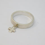 Sterling Silver Brushed Band With Cross Charm Ring Vintage c1970 Size L