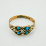 Victorian 9ct Gold, Seed Pearl & Turquoise Dress Ring Antique 1900 Birmingham