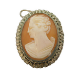 Art Deco Silver Plated Carved Shell Cameo Profile Brooch Antique c1920s
