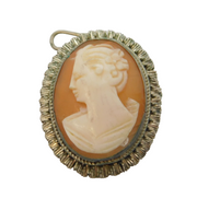 Art Deco Silver Plated Carved Shell Cameo Profile Brooch Antique c1920s