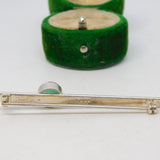 Sterling Silver & Cabochon Jadeite Bar Brooch Vintage 1981 London