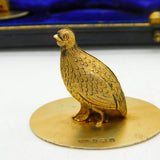 Boxed Set of Sterling Silver Gilt Partridge & Pheasant Menu Holders Antique