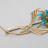 14ct Gold, Sterling Silver & Enamel Floral Spray Brooch Vintage c1960s