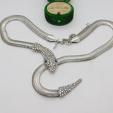 Silver Plated Snake Serpent Statement Costume Necklace Vintage c2000