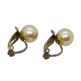 Pair of Sterling Silver Cream Pearl Art Deco Clip On Earrings  Antique c1930