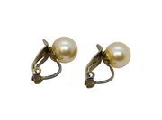 Pair of Sterling Silver Cream Pearl Art Deco Clip On Earrings  Antique c1930