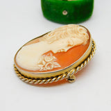 Sterling Silver Gilt Carved Shell Cameo Brooch Pin Vintage c1950