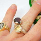 Studio Jewellery Sterling Silver, Citrine & Garnet Floral Crossover Ring Vintage