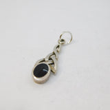 Sterling Silver Black Onyx Celtic Style Drop Charm Pendant Vintage c1970