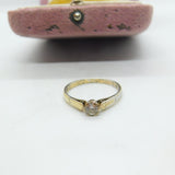 Sterling Silver Gilt Solitaire Ring Diamond Paste Stone Vintage c1970 Size P 1/2