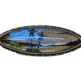 Sterling Silver Morpho Butterfly Wing Carribean Souvenir Brooch Antique Art Deco