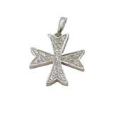 Sterling Silver Crystal Set Maltese Cross Charm Pendant Vintage c1970s