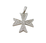 Sterling Silver Crystal Set Maltese Cross Charm Pendant Vintage c1970s